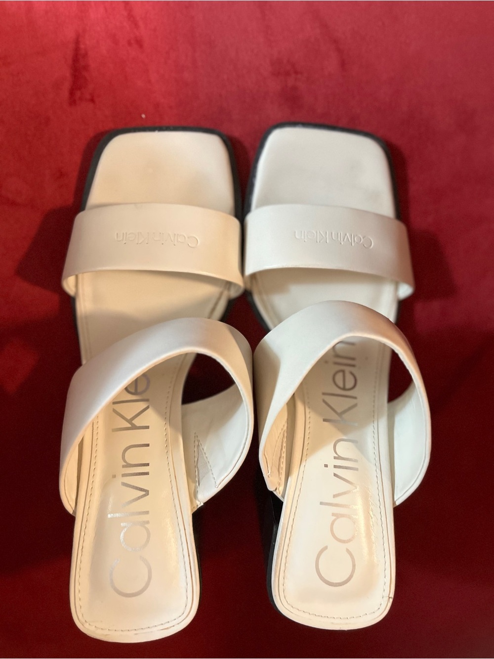 Calvin Klein Cream Square Toe Slide Mules